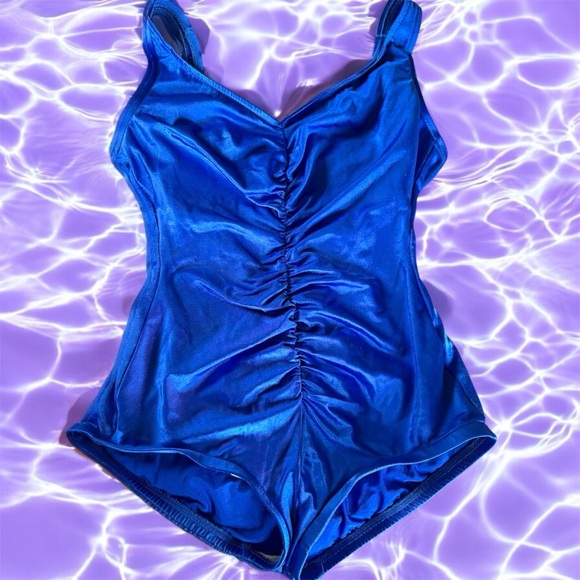 VTG Slim Allure Women’s 14 Blue One Piece Suit Ruched Slimming VTG Silhouette - Picture 1 of 15